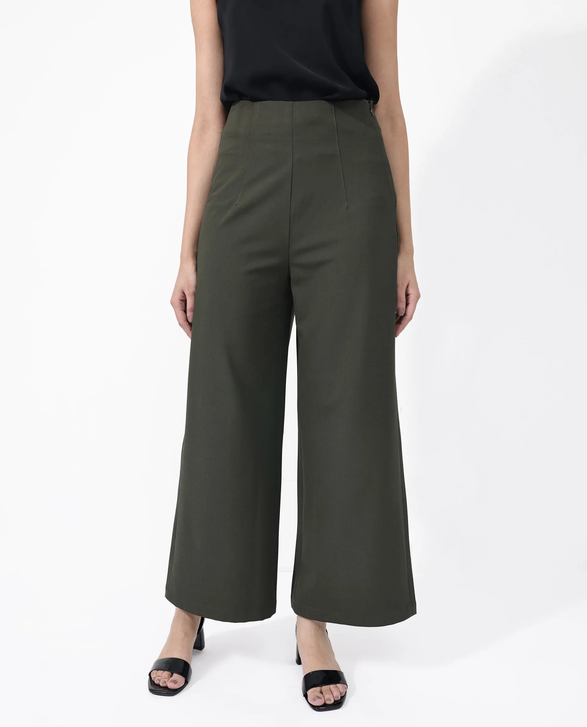 Rareism Women Noahti Green Cotton Fabric Trouser