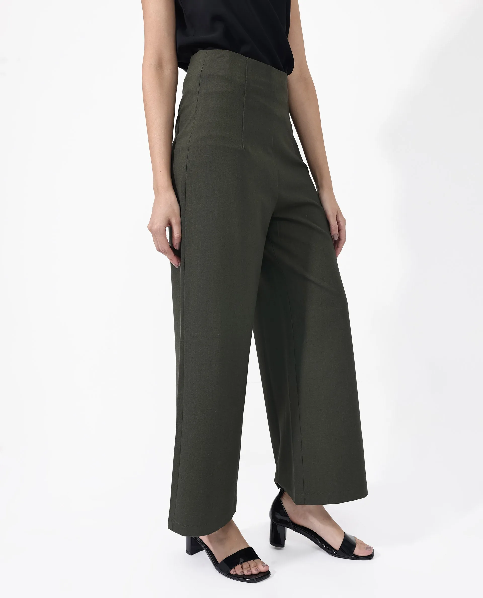 Rareism Women Noahti Green Cotton Fabric Trouser