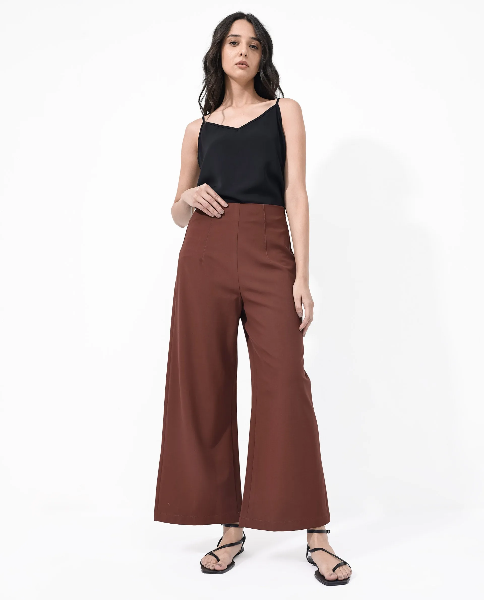 Rareism Women Noahti Light Rust Cotton Fabric Trouser