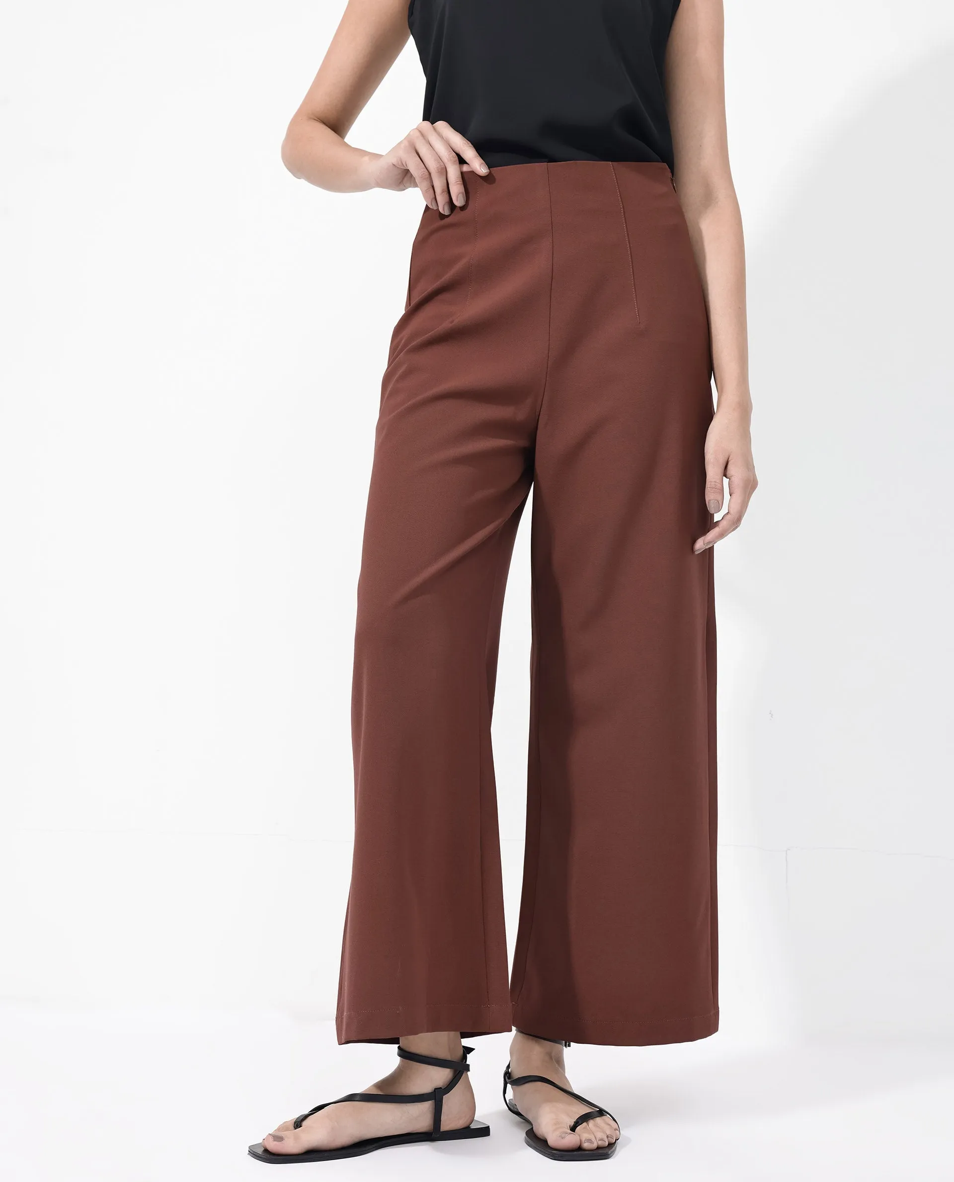 Rareism Women Noahti Light Rust Cotton Fabric Trouser