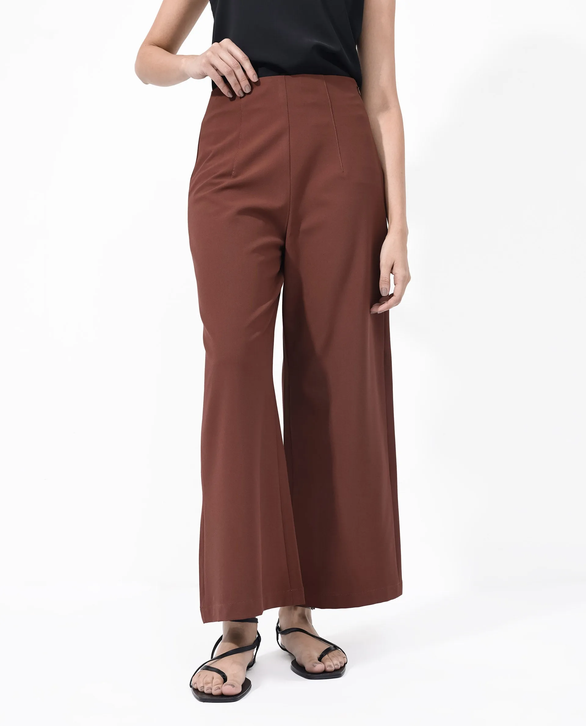 Rareism Women Noahti Light Rust Cotton Fabric Trouser