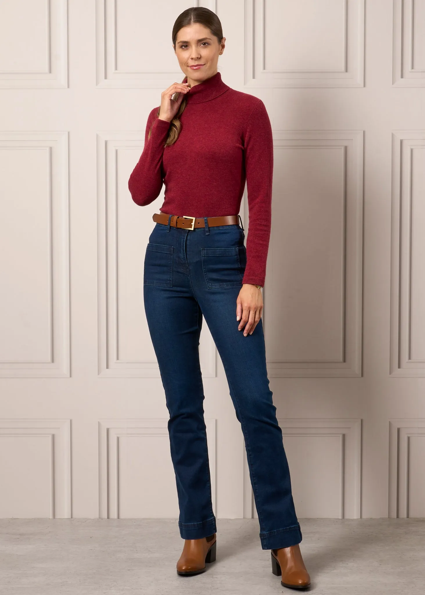 Rebecca Ladies Roll Neck Jumper In Pyrrole Red