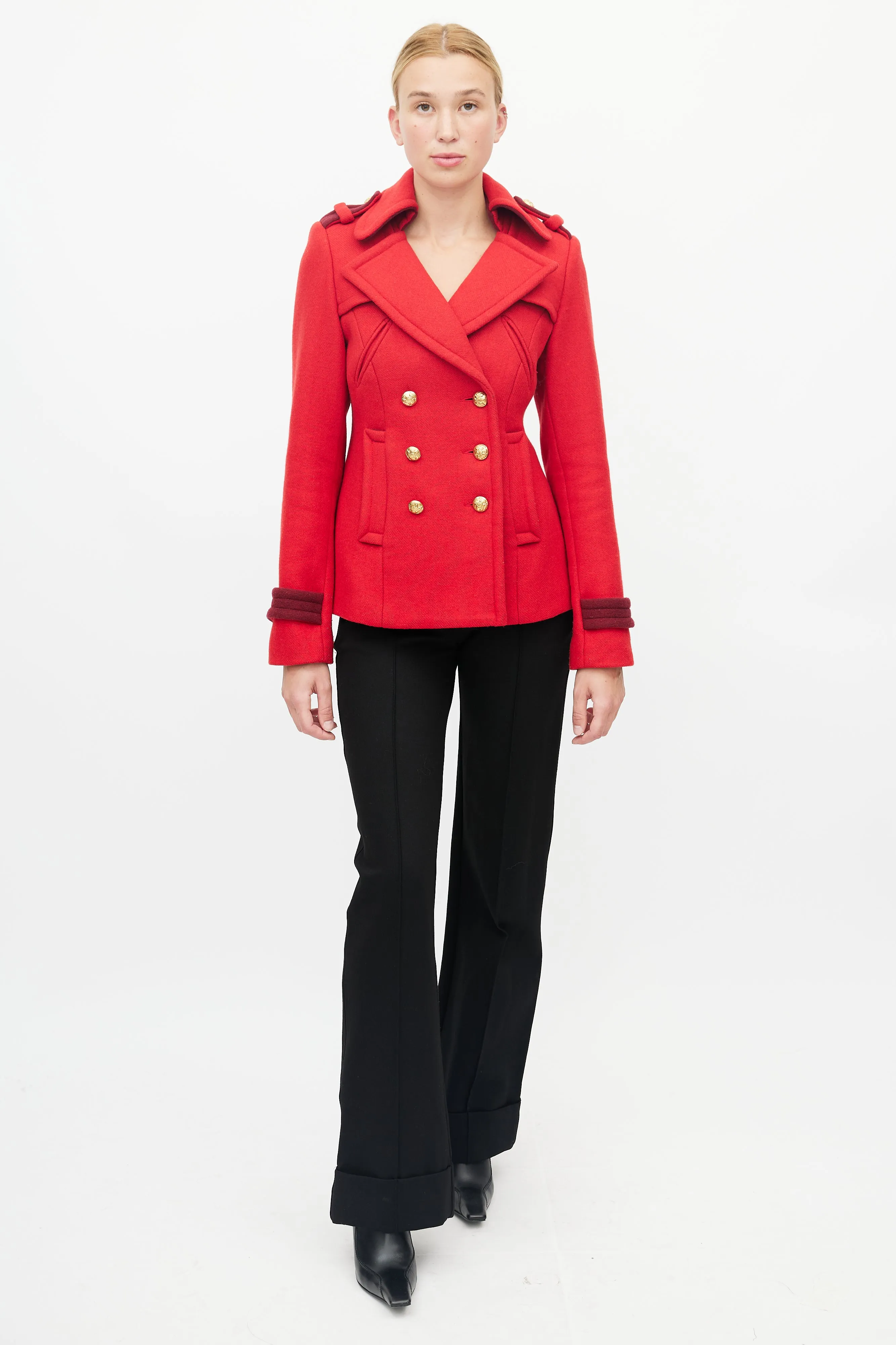 Red Double Breasted Pea Coat