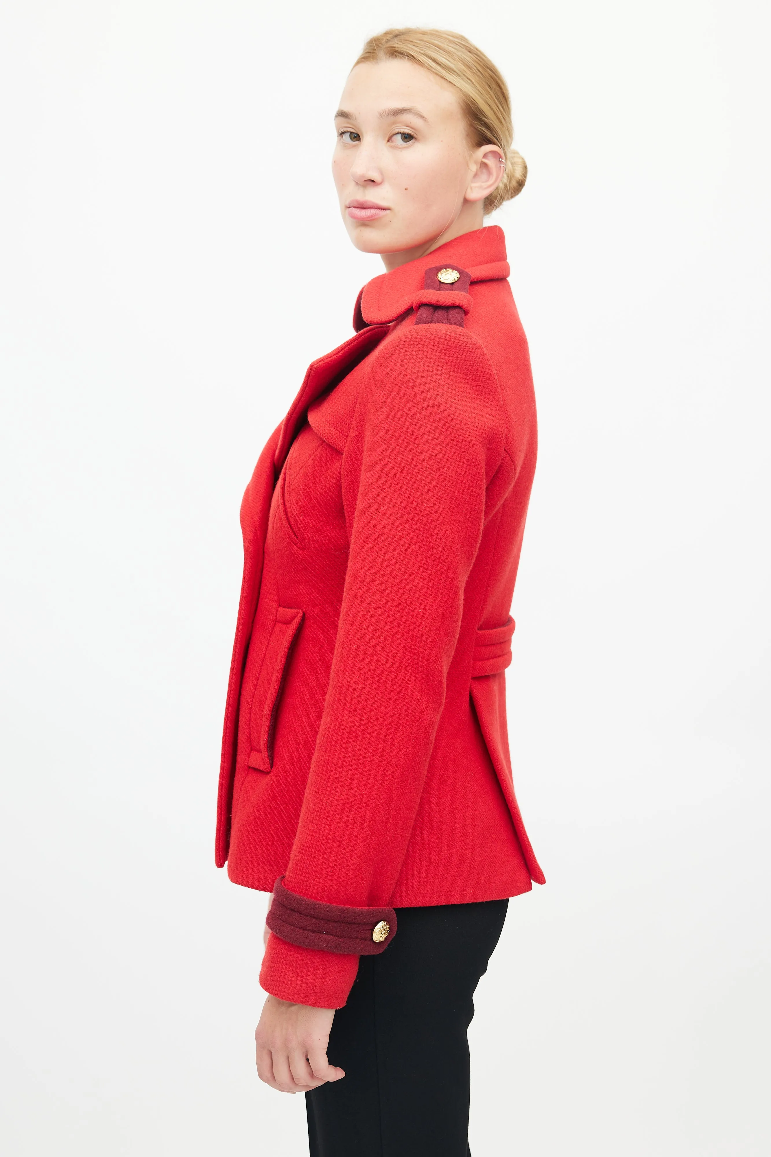 Red Double Breasted Pea Coat