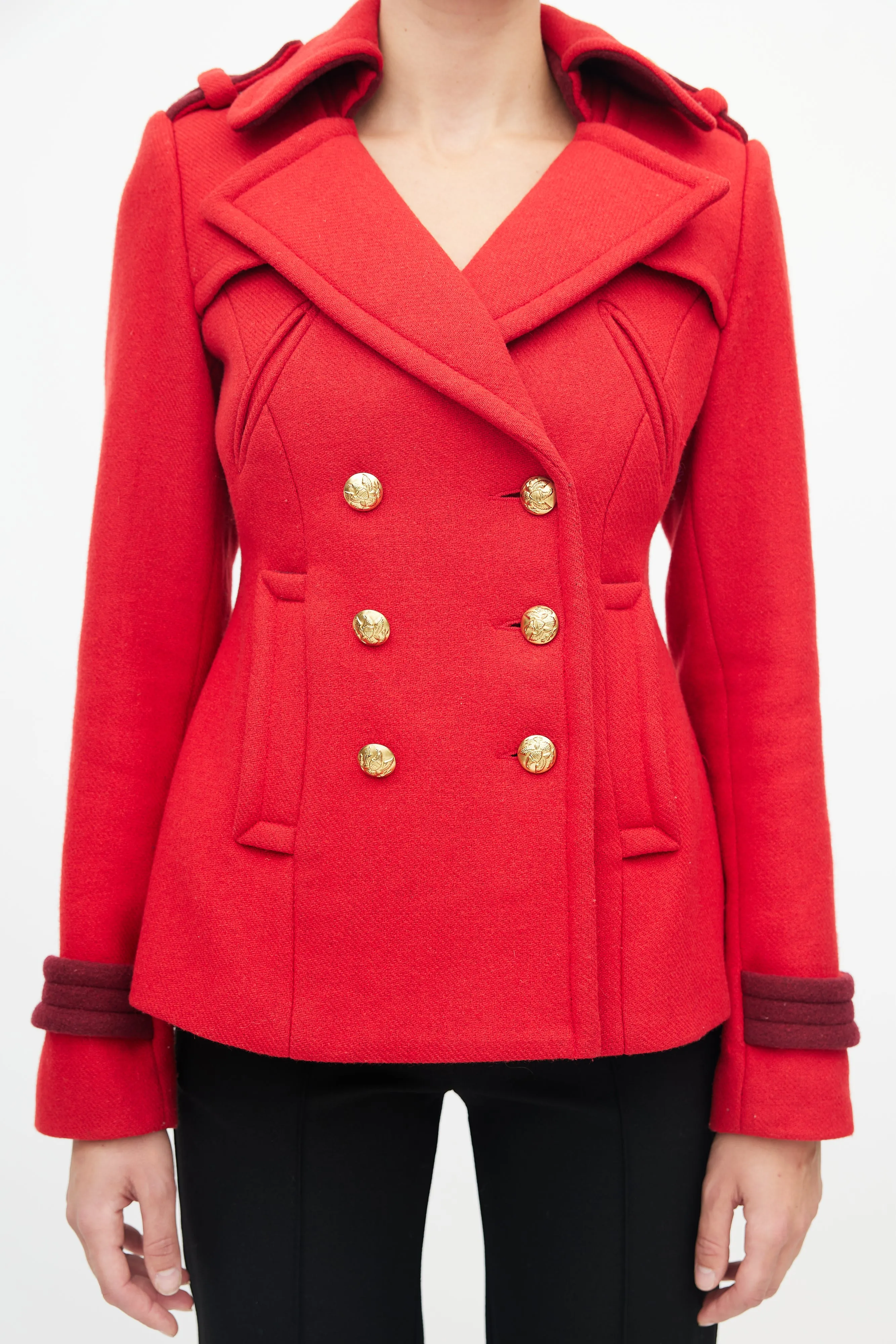 Red Double Breasted Pea Coat