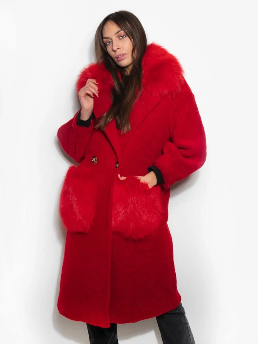 Red Passion coat with pockets and fox collar