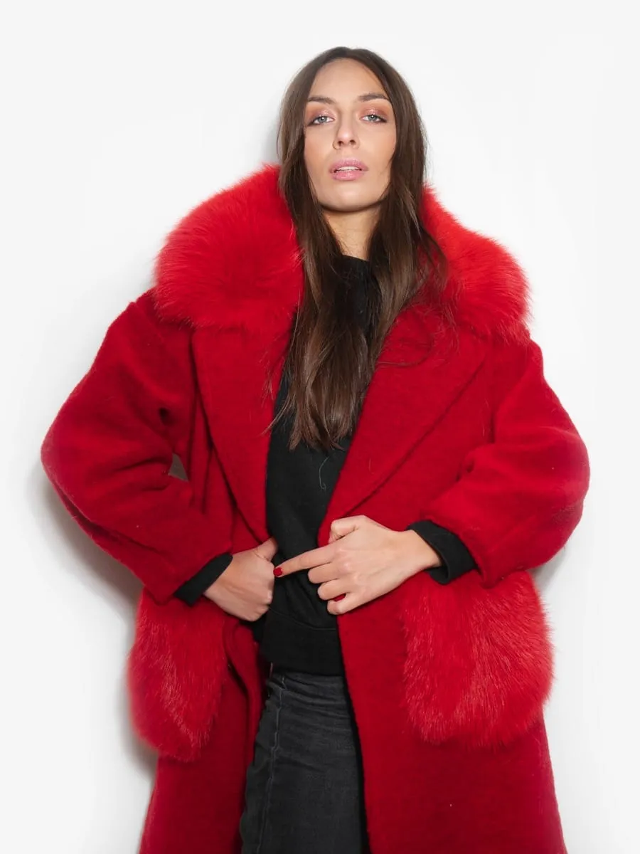 Red Passion coat with pockets and fox collar