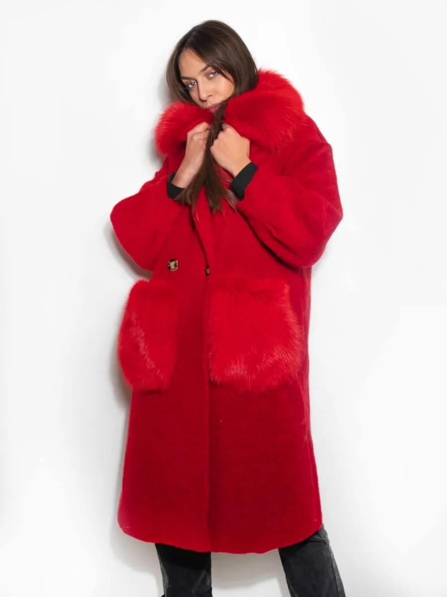 Red Passion coat with pockets and fox collar