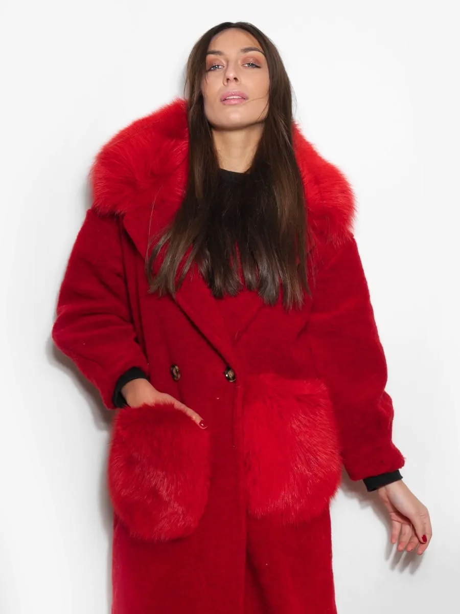 Red Passion coat with pockets and fox collar