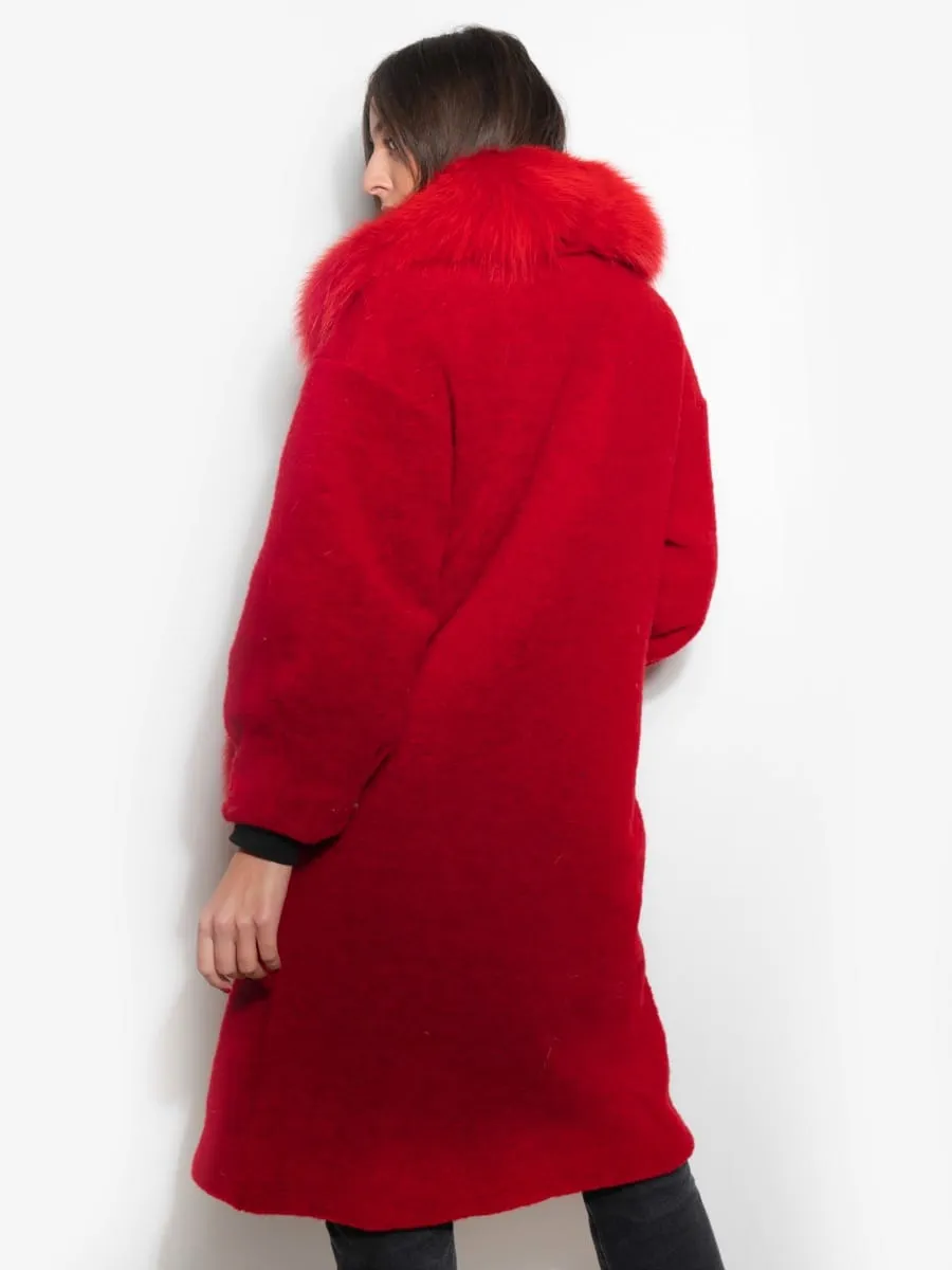 Red Passion coat with pockets and fox collar