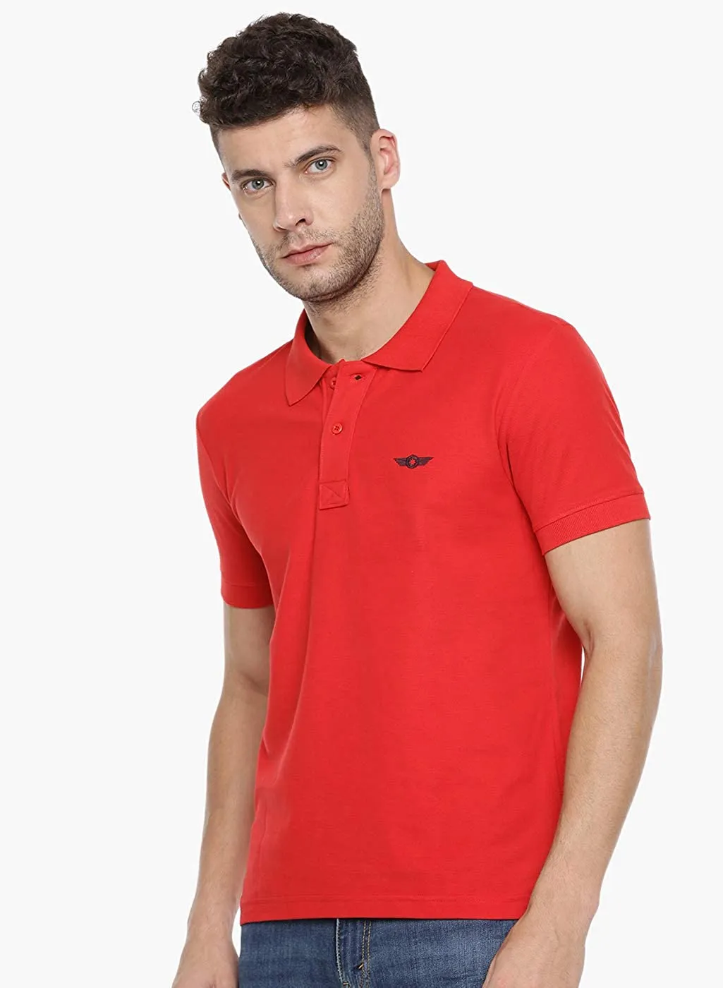 Red Slim Fit Polo Neck T-Shirt with collar for Men