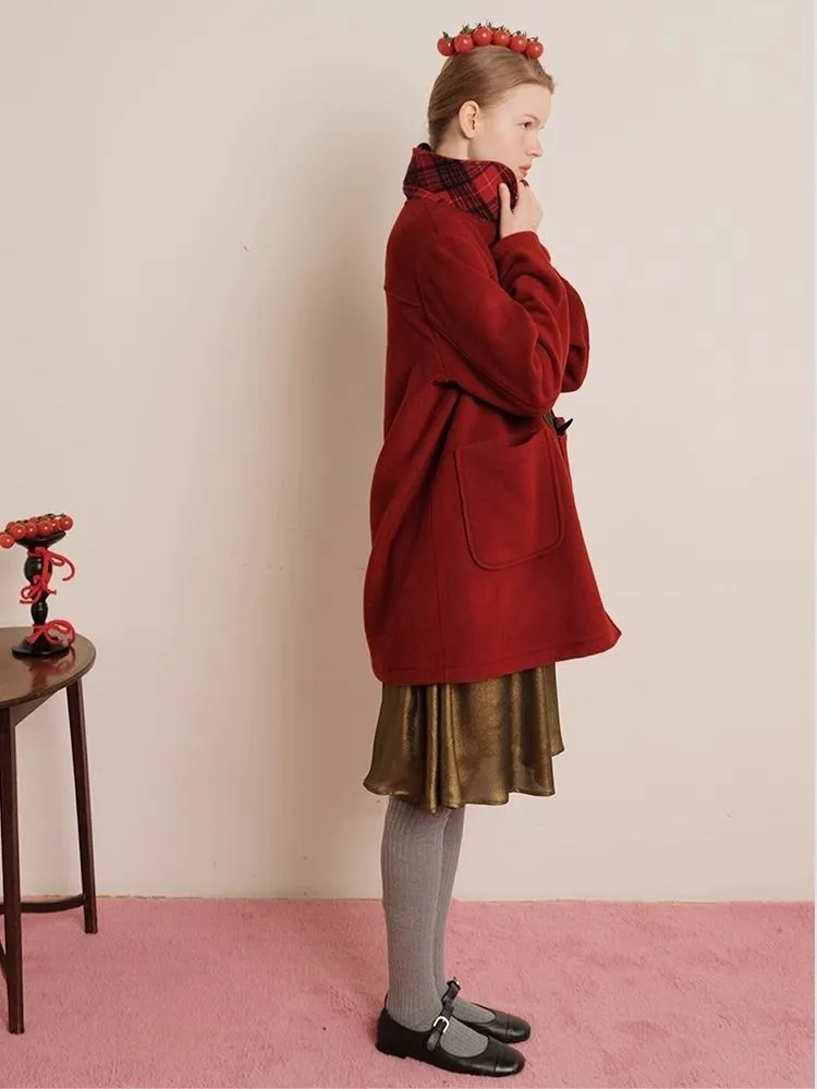 Red Wool Cashmere Cowl Coat【s0000006456】