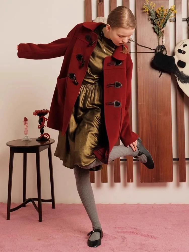 Red Wool Cashmere Cowl Coat【s0000006456】