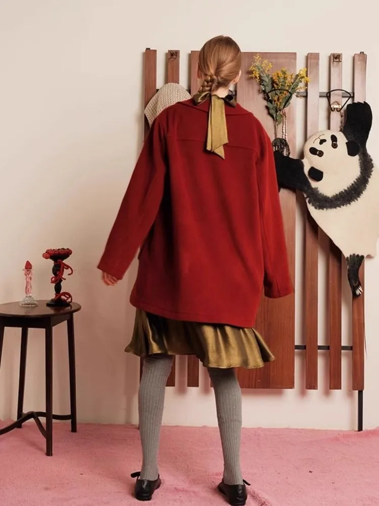 Red Wool Cashmere Cowl Coat【s0000006456】