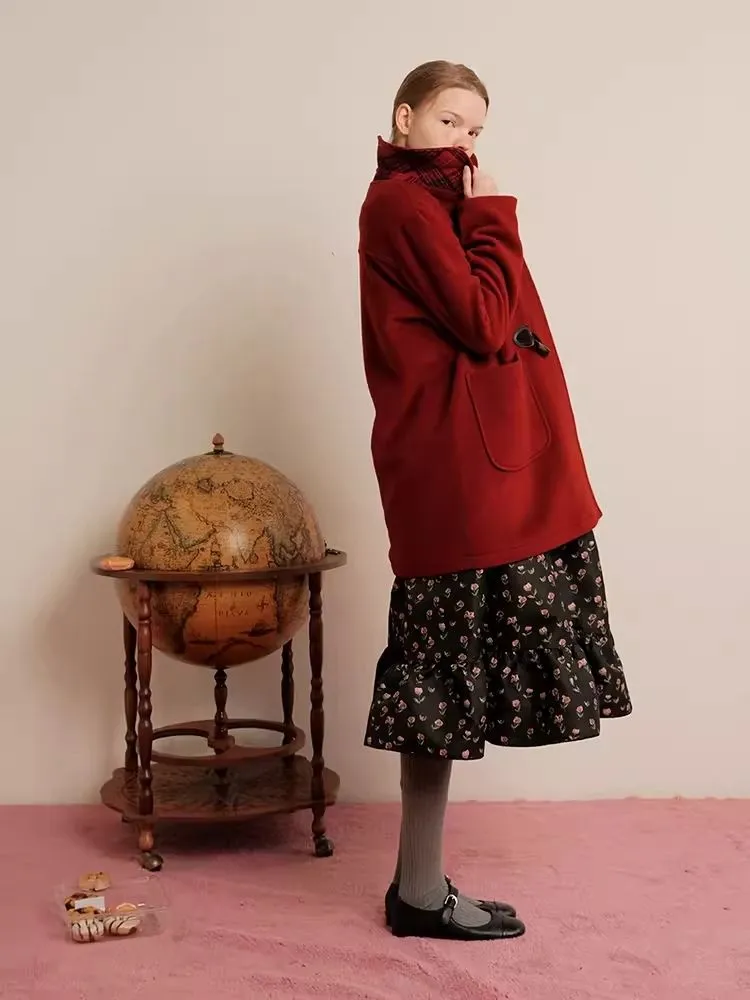 Red Wool Cashmere Cowl Coat【s0000006456】