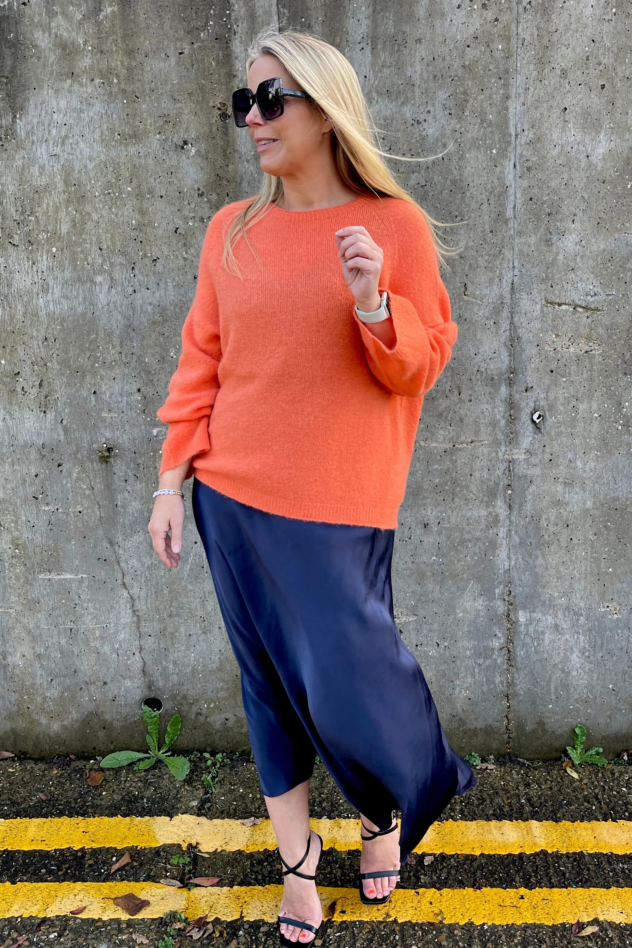 Reese Long Sleeve Alpaca Blend Crew Knit Jumper | Tangerine