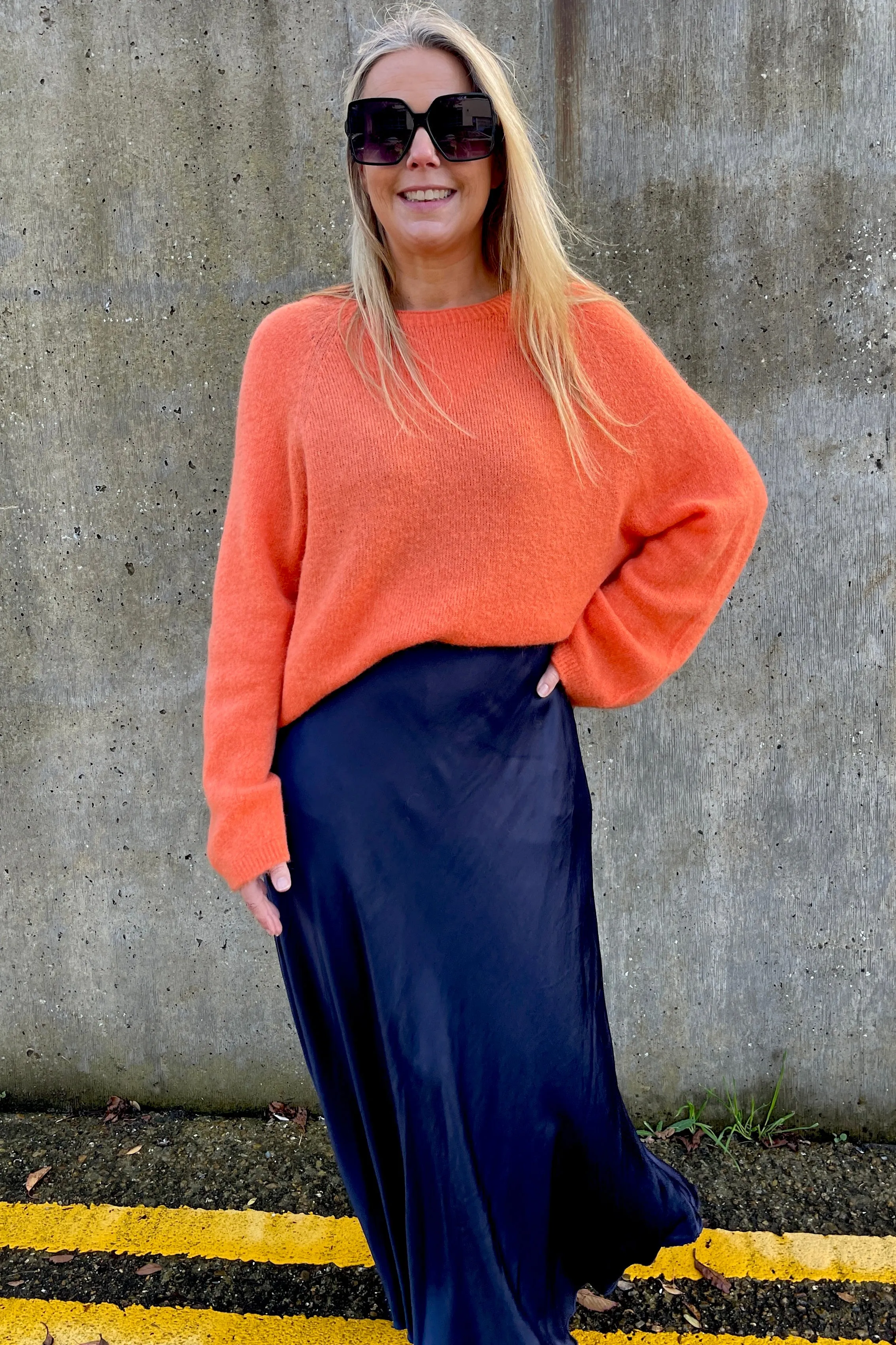 Reese Long Sleeve Alpaca Blend Crew Knit Jumper | Tangerine