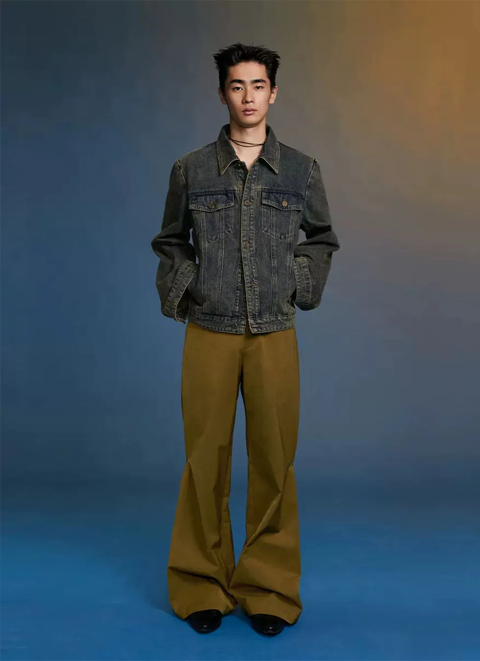 Retro Button-down Pleated Micro Flared Casual Pants