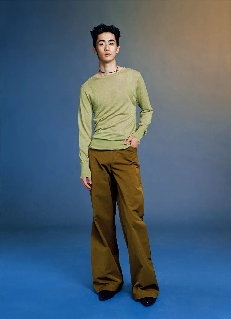 Retro Button-down Pleated Micro Flared Casual Pants