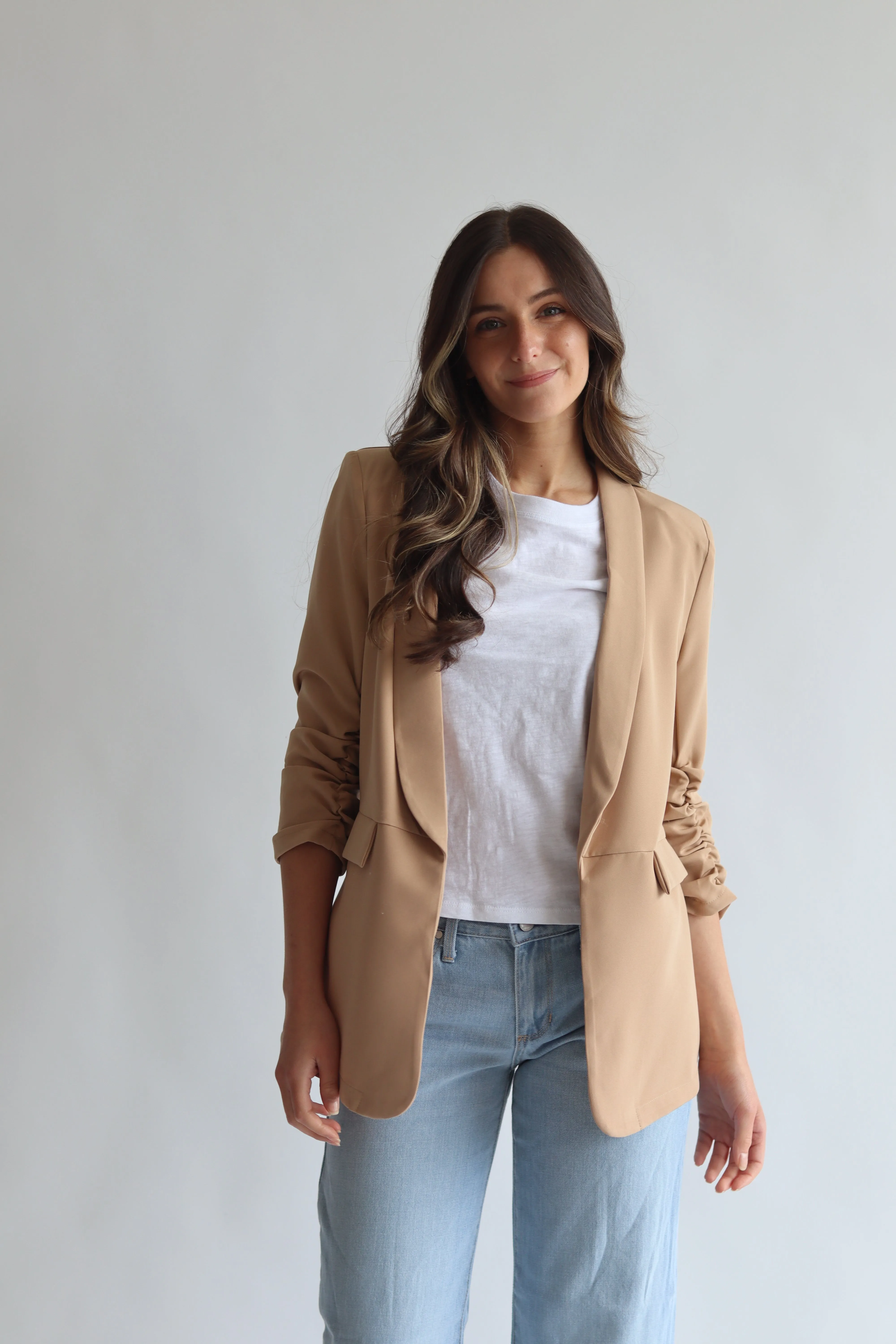 Ruched Sleeve Blazer