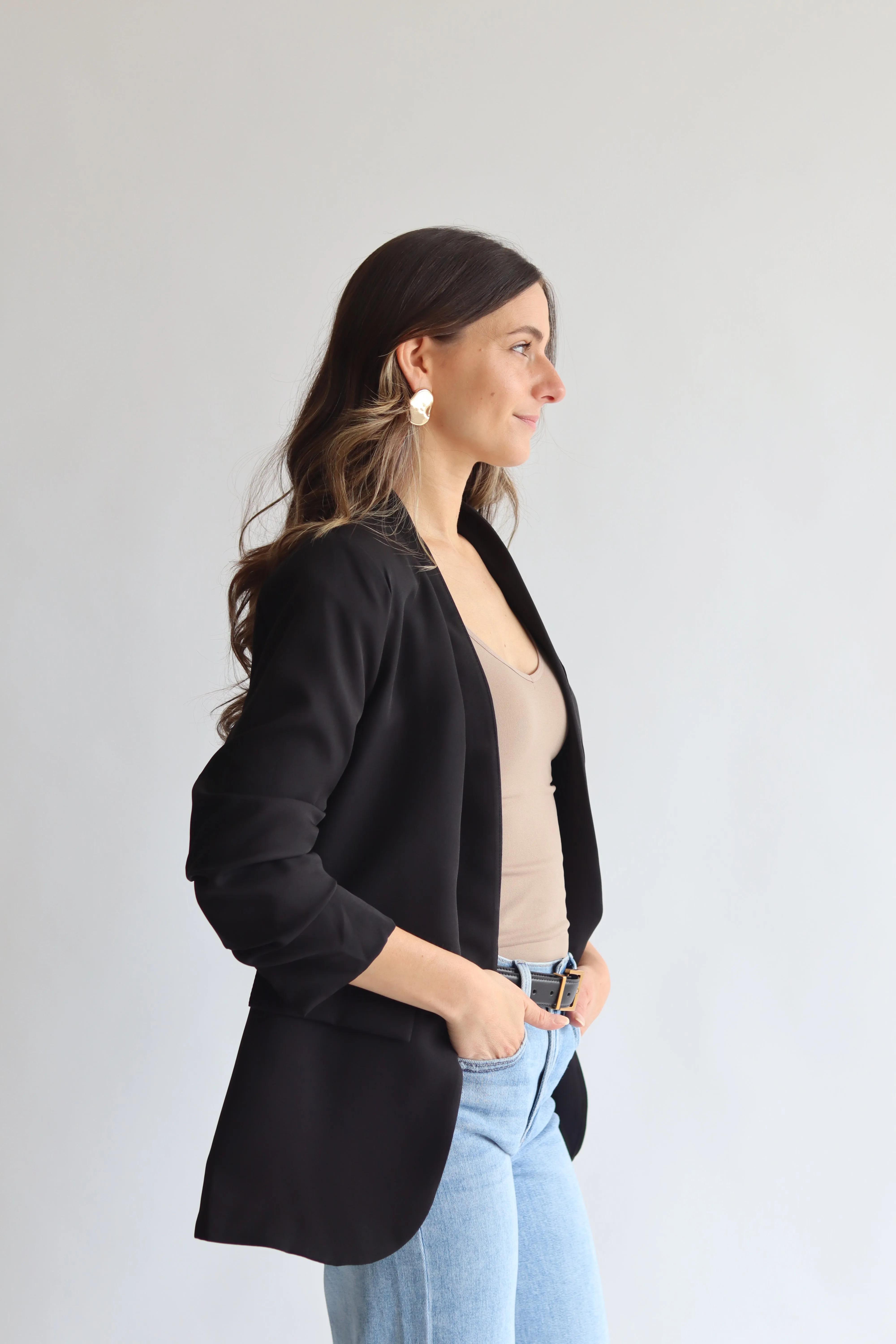 Ruched Sleeve Blazer