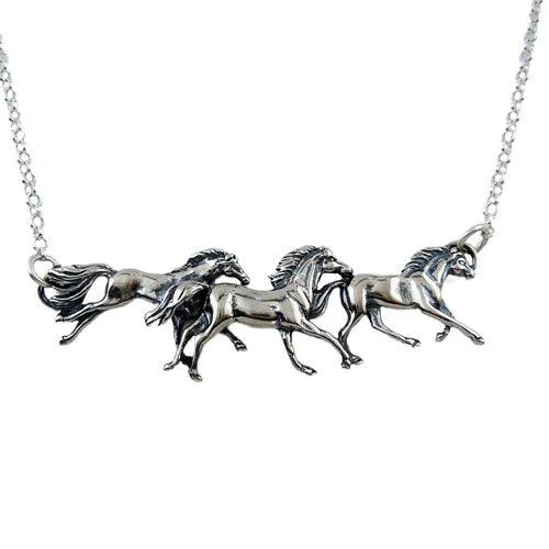 Running Herd of Horses Necklace Sterling Silver