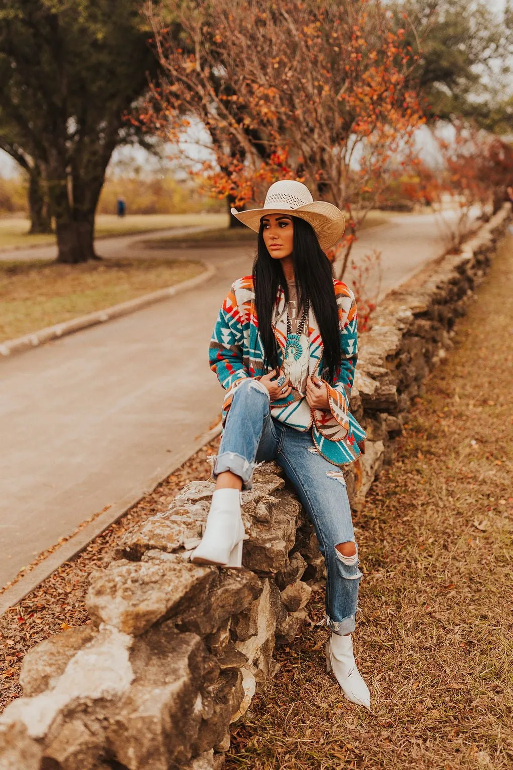 Rustic Teal Aztec Wool Flounce Jacket