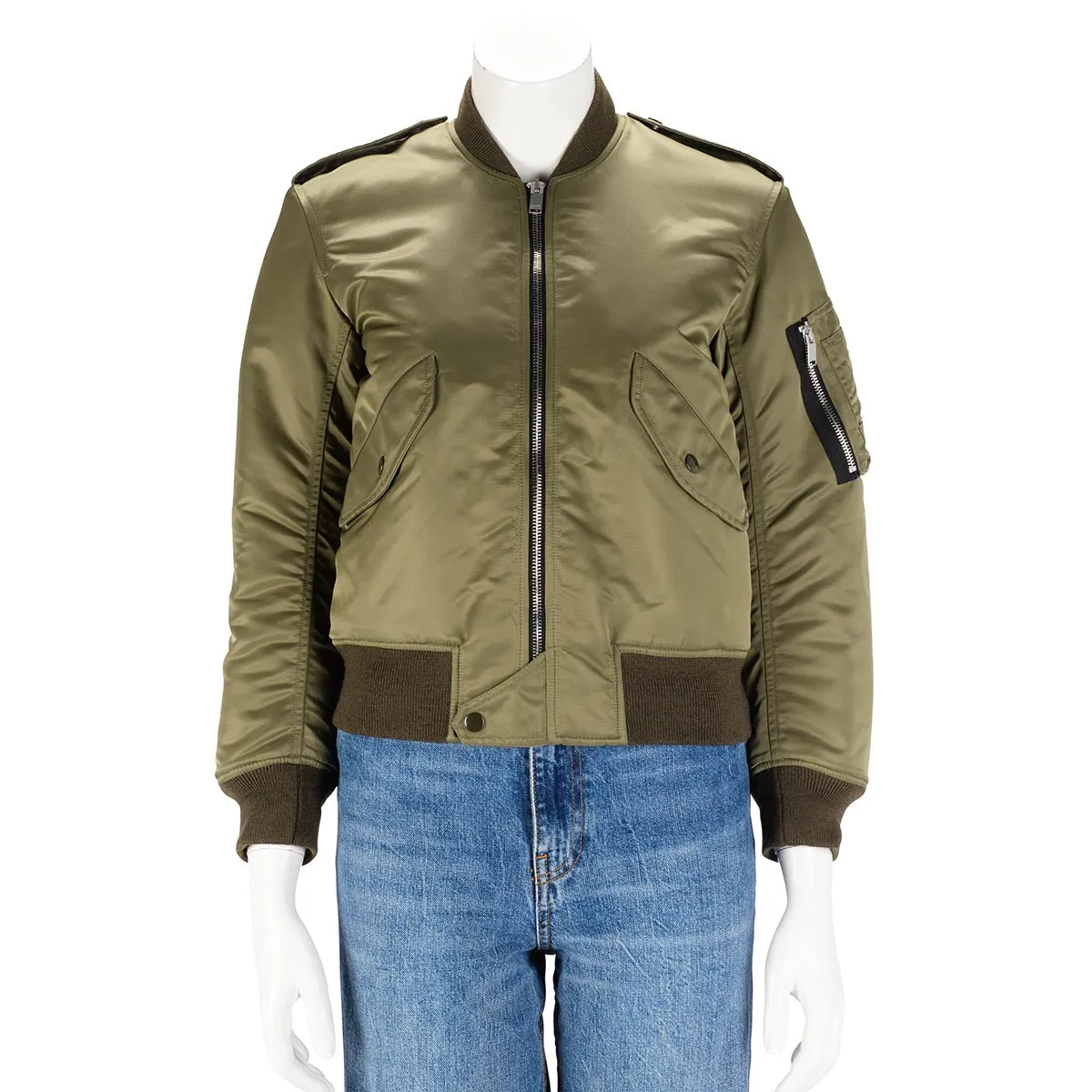 Saint Laurent Khaki Nylon Bomber Jacket FR 34