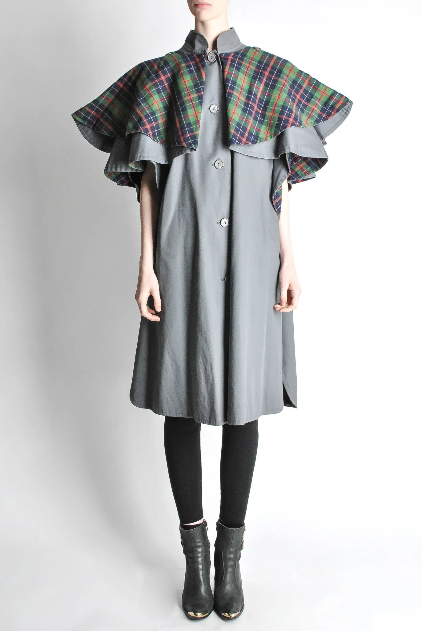 Saint Laurent Rive Gauche Vintage Grey Plaid Cape