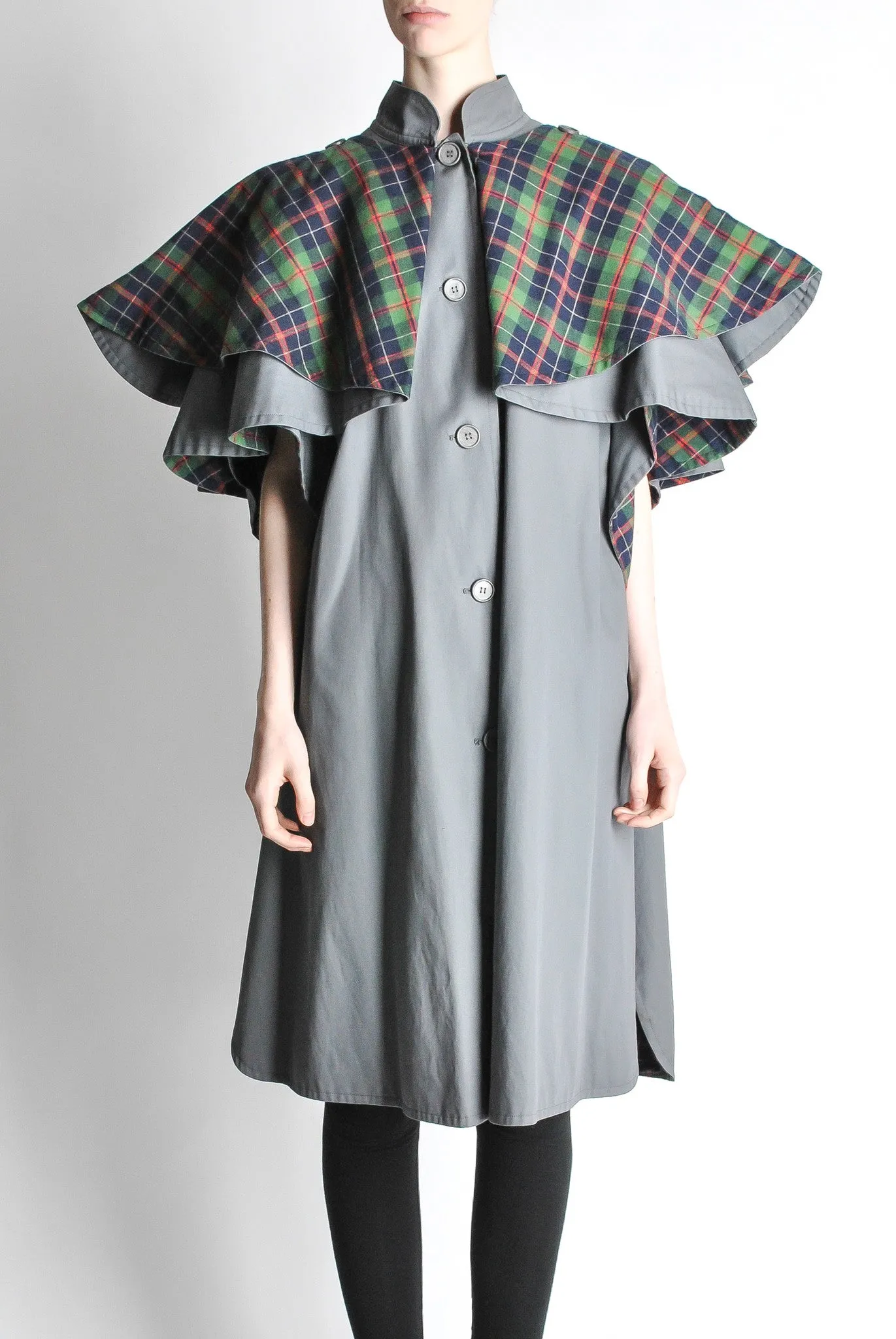 Saint Laurent Rive Gauche Vintage Grey Plaid Cape