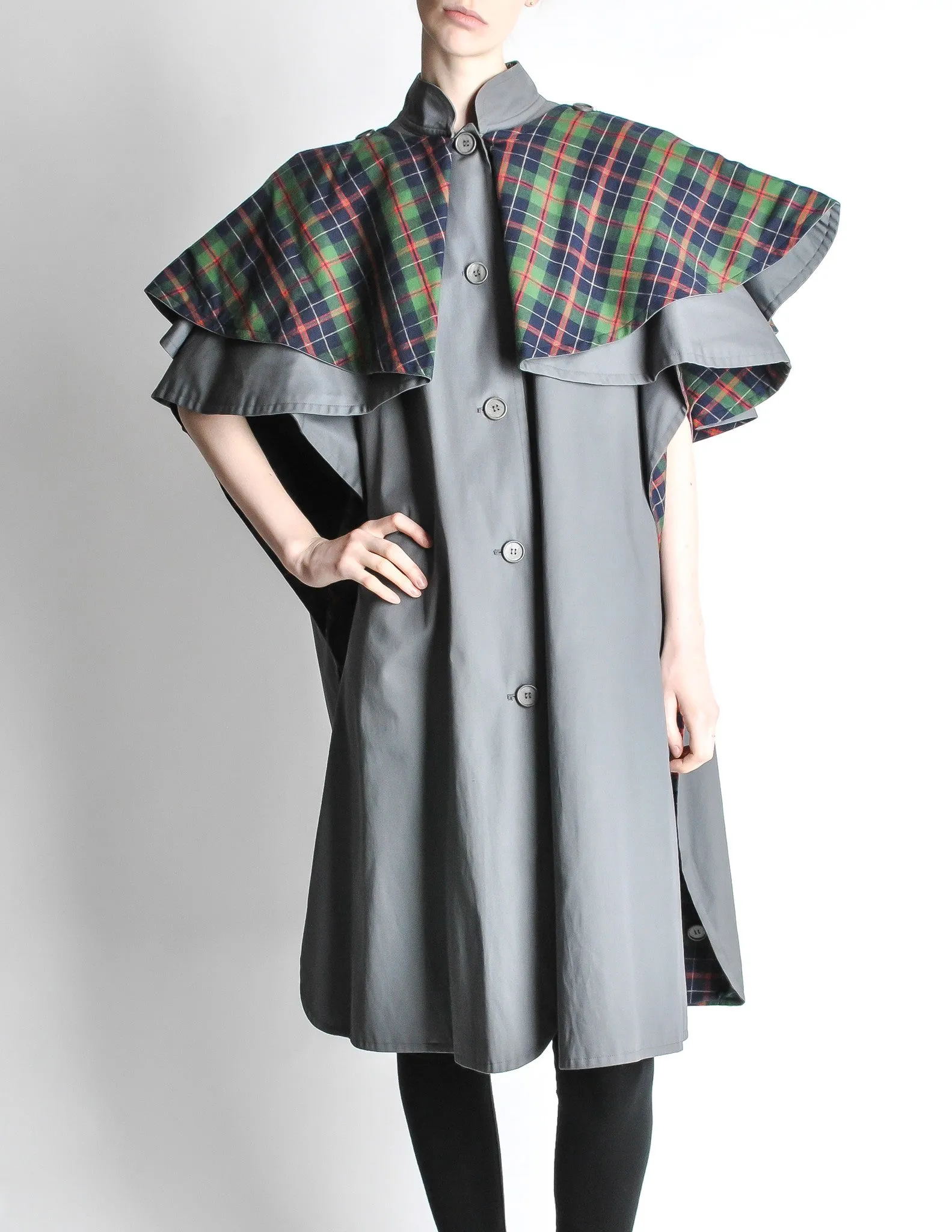 Saint Laurent Rive Gauche Vintage Grey Plaid Cape