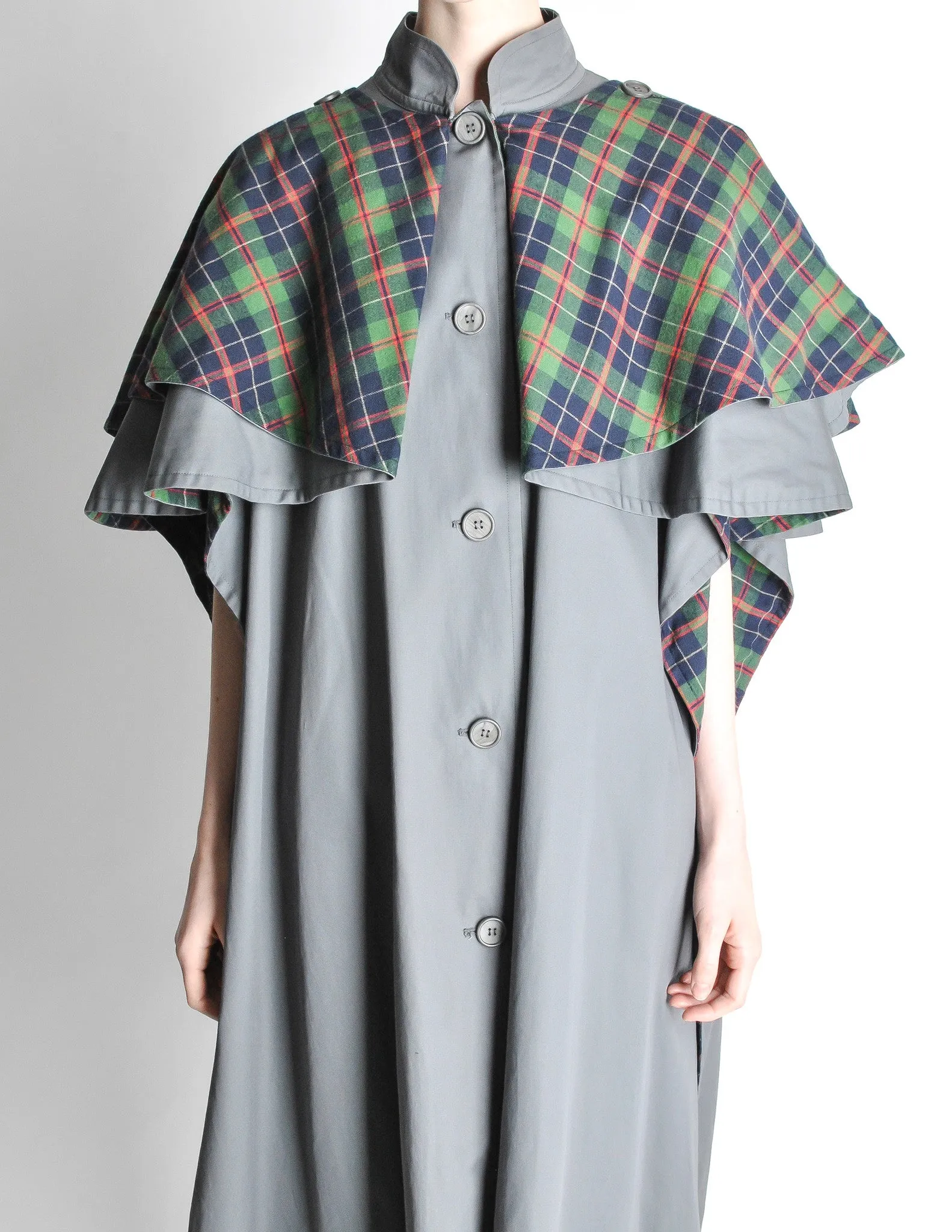 Saint Laurent Rive Gauche Vintage Grey Plaid Cape