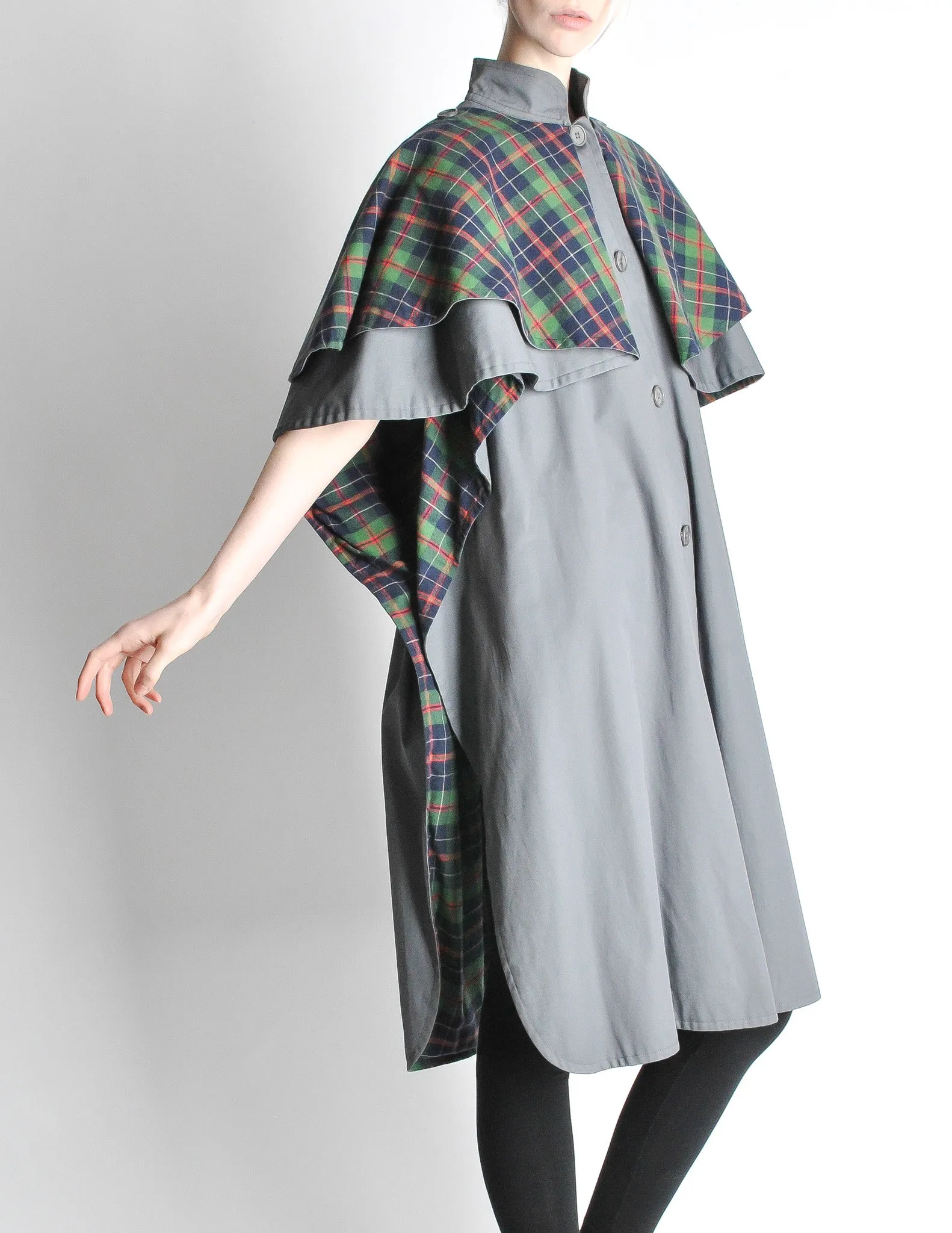 Saint Laurent Rive Gauche Vintage Grey Plaid Cape