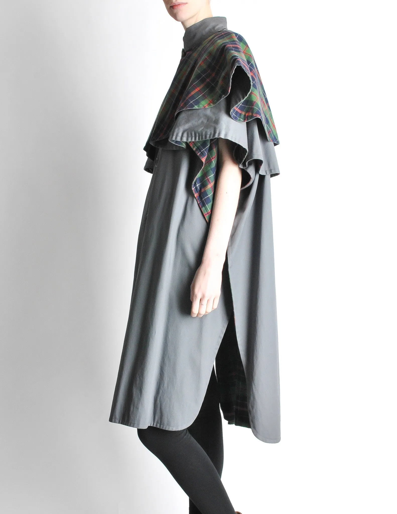 Saint Laurent Rive Gauche Vintage Grey Plaid Cape