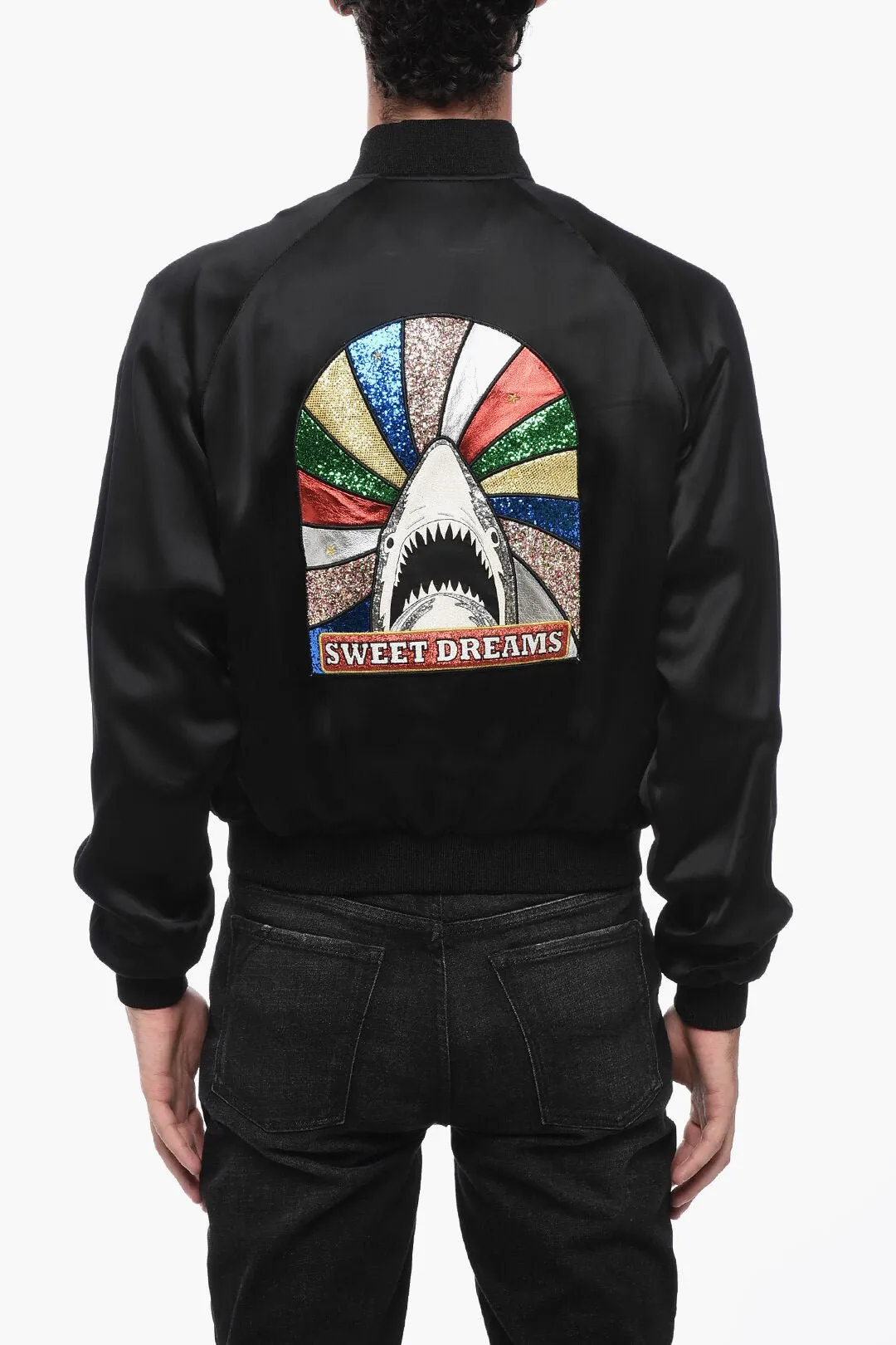 Saint Laurent Viscose Bomber Jacket with Shark Patch