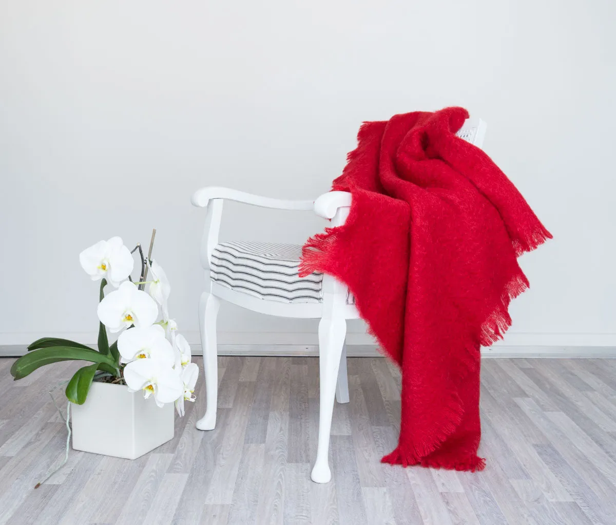 Scarlet Red Mohair Throw Blanket