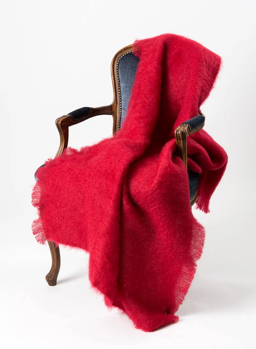 Scarlet Red Mohair Throw Blanket