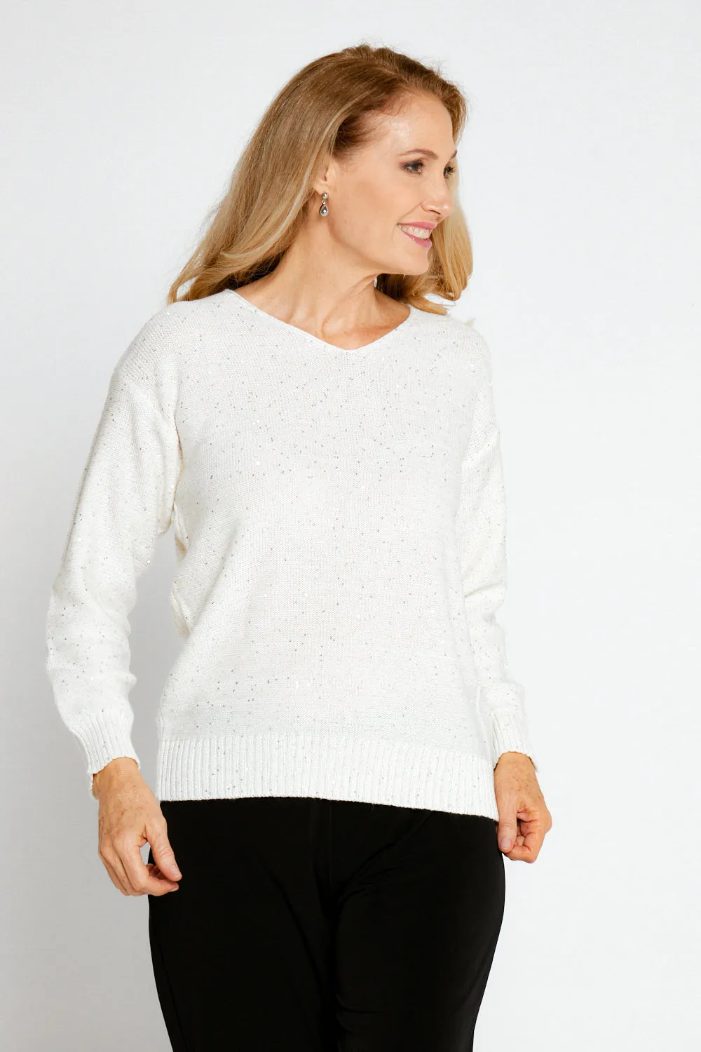 Shani Sequin Knit Jumper - Ivory Snow