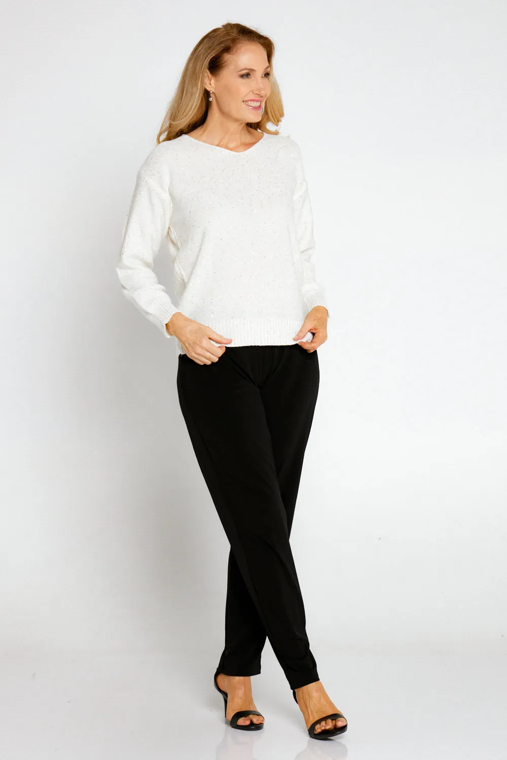 Shani Sequin Knit Jumper - Ivory Snow