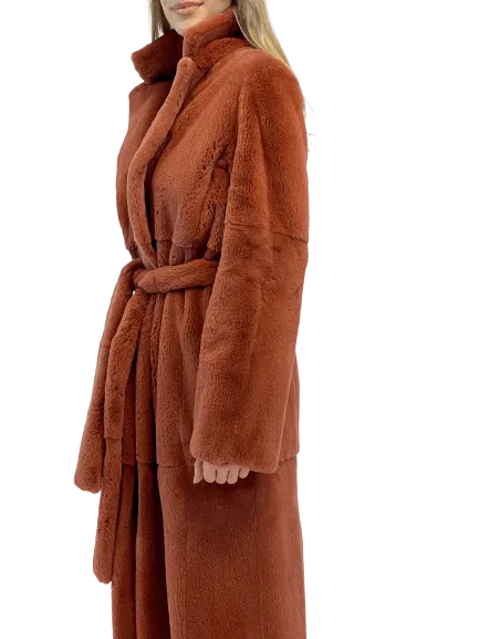 SHEARED MINK COAT ORANGE with belt