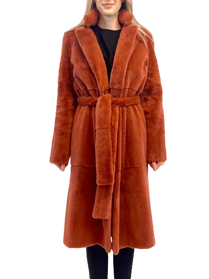 SHEARED MINK COAT ORANGE with belt