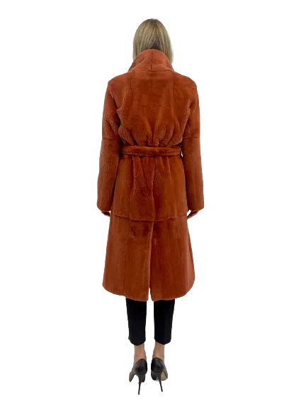 SHEARED MINK COAT ORANGE with belt