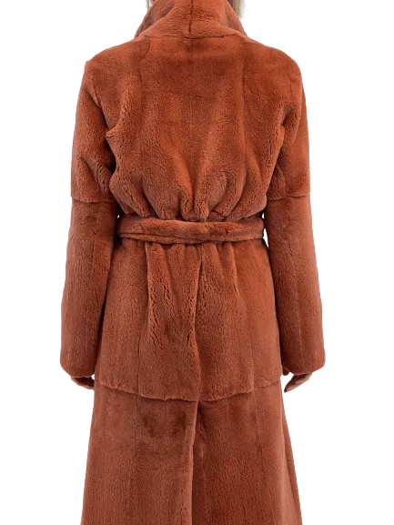 SHEARED MINK COAT ORANGE with belt