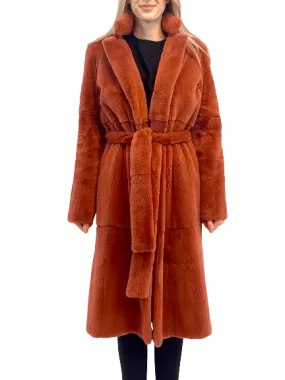 SHEARED MINK COAT ORANGE with belt