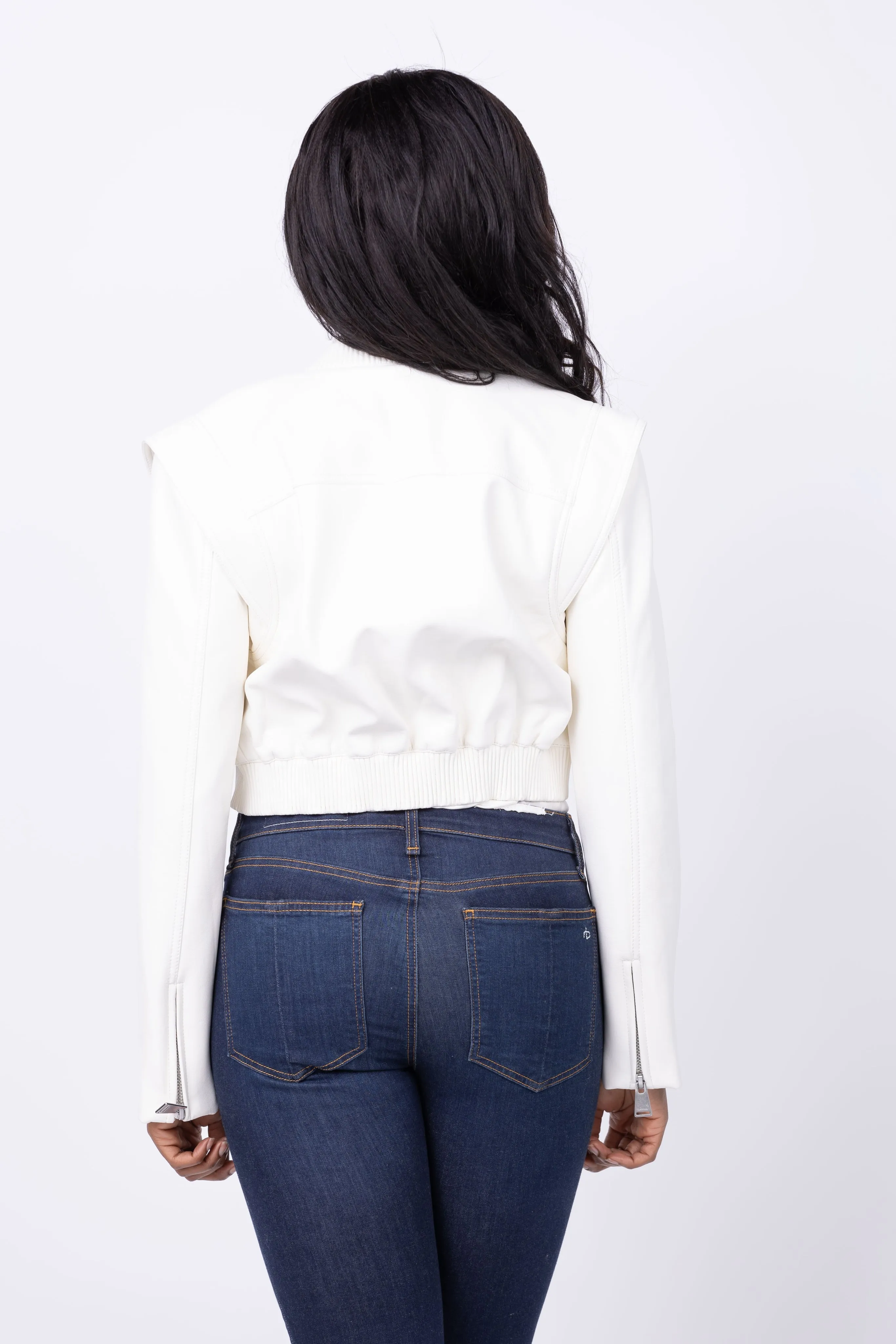 Simkhai Doreen Luxe Vegan Leather Boxy Bomber Jacket In Ivory