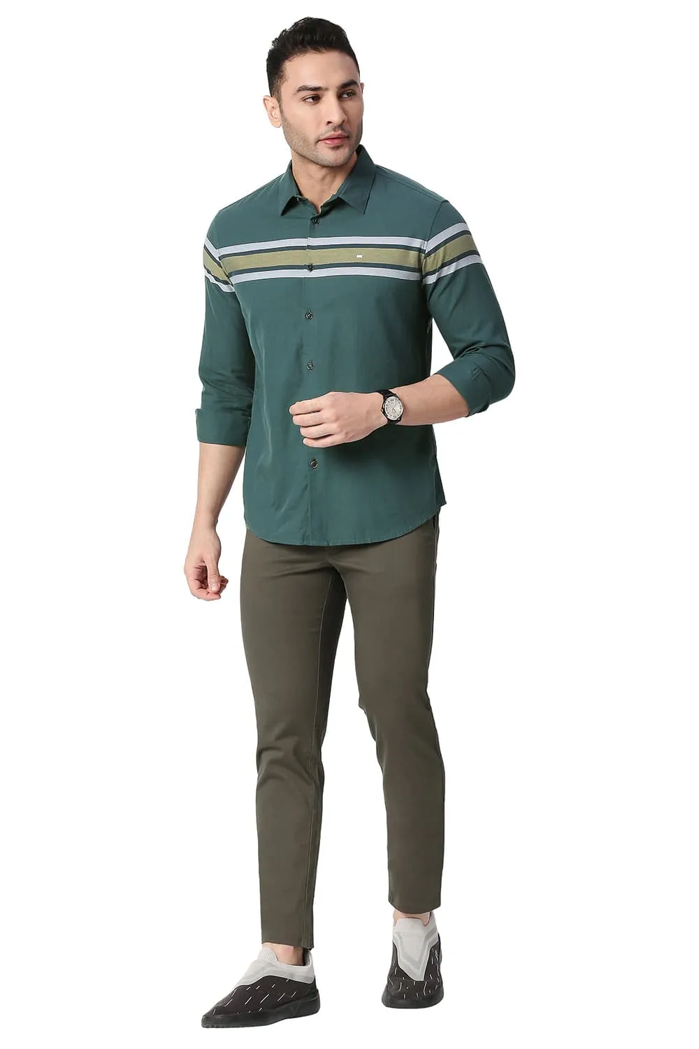 Slim Fit Cotton Twill Dobby Weft Eng Stripe Shirt