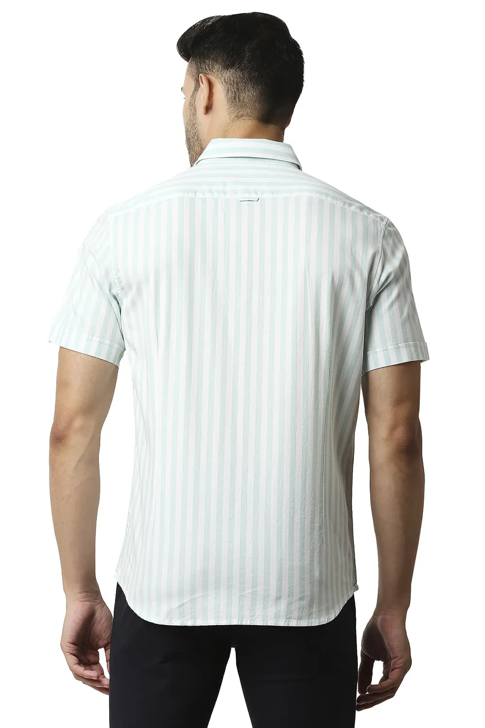 Slim Fit Herring Bone Stripe Halfsleeves Shirt