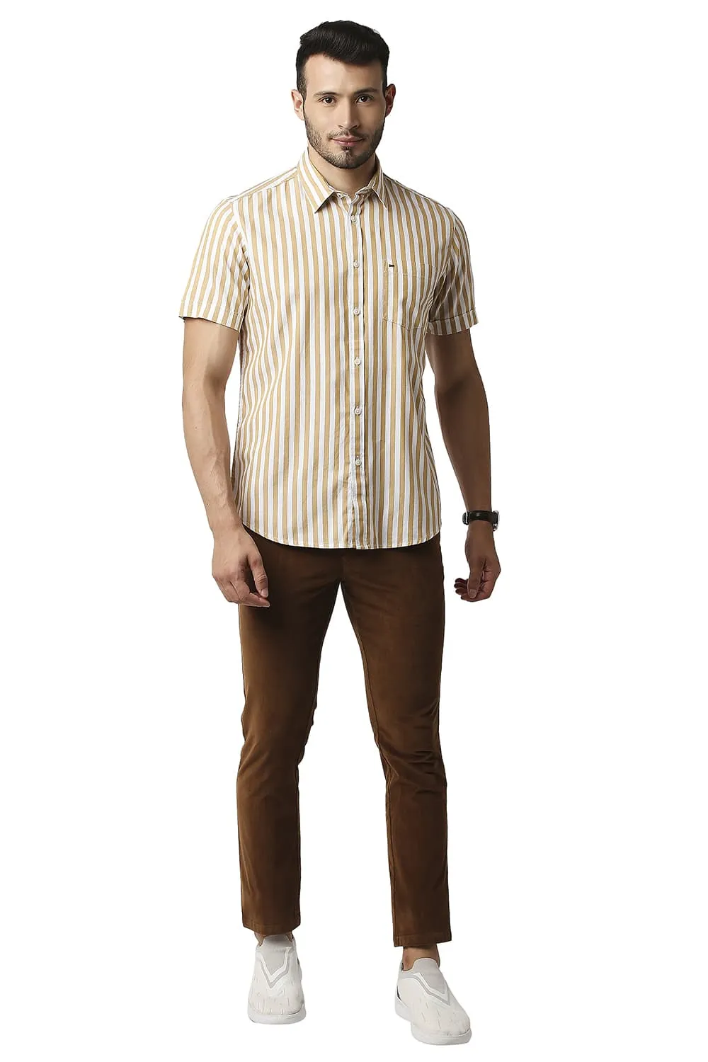 Slim Fit Herring Bone Stripe Halfsleeves Shirt