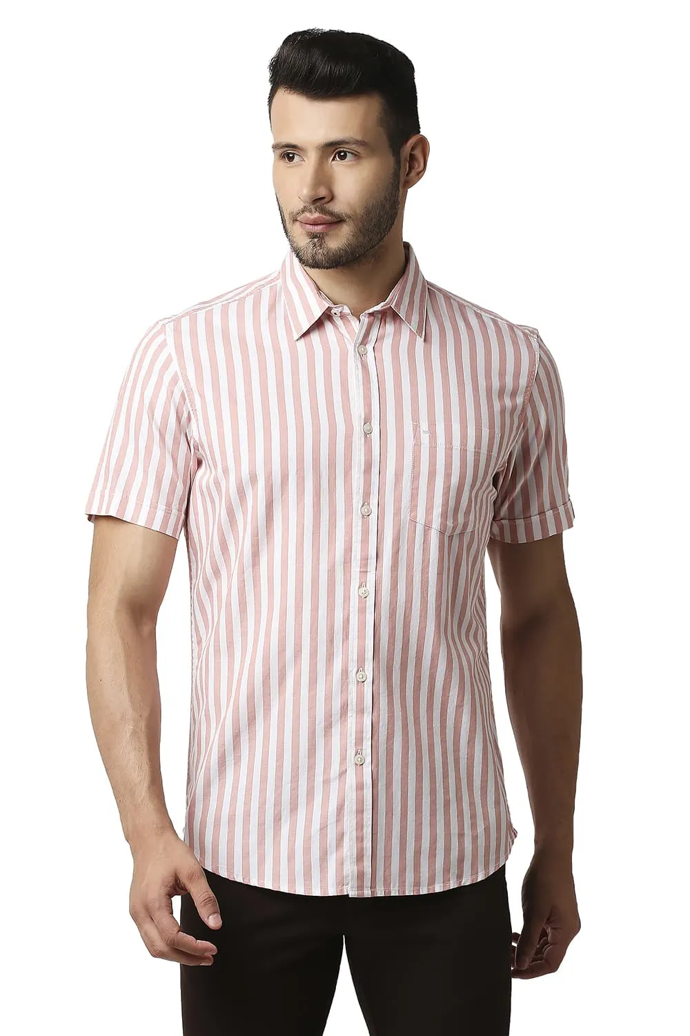 Slim Fit Herring Bone Stripe Halfsleeves Shirt