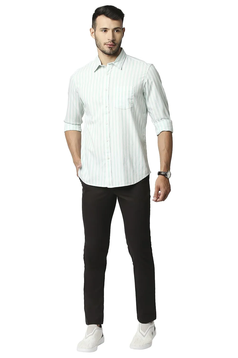 Slim Fit Herring Bone Stripe Shirt